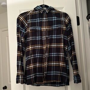 Patagonia Fjord Flannel Navy and Tan Plaid size small 4
